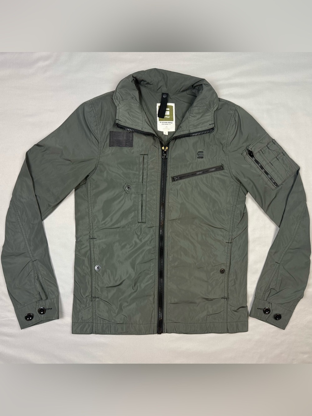 G Star Mens Timor Biker Overshirt Sz Small Raw Cargo Line Grey Full Zip B6